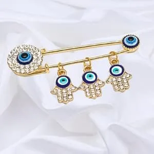 Vista 6 de Allah musulmán turco de mal de ojo Hamsa mano de Fátima broche alfileres joyería regalo