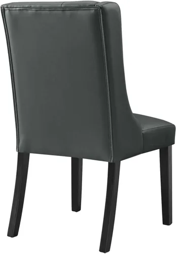 Vista 7 de Silla de comedor Parsons de cuero vegano con botones en color gris