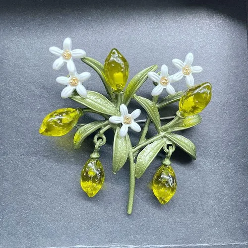 Vista 6 de Moda Elegancia Limón Broches Flor Hoja Fruta Naranja Flor Ramillete para Mujer Accesorios