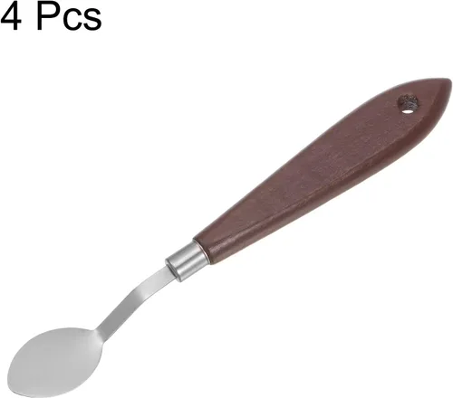 Vista 3 de HARFINGTON 4 cuchillos de paleta No.20 de 0.866 in de ancho, espátula ovalada de acero inoxidable, cuchillo de paleta con mango de madera para óleo