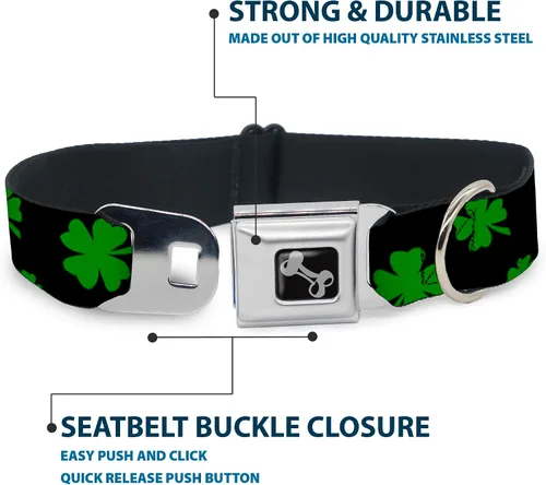 Vista 4 de Buckle-Down Collar de perro Hebilla de cinturón de seguridad St Pats Clovers Scattered2 Negro Verde Multicolor, DC-W34594-S, 1 pulgada de ancho - se