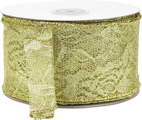 Vista 9 de HUIHUANG Cinta de encaje con alambre para árbol de Navidad, 2.5 pulgadas x 25 yardas, cinta de alambre con purpurina dorada para árbol de Navidad