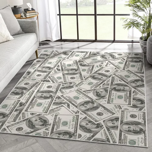 Vista 9 de Well Woven Money Collection New Hundred Dollar Bill - Alfombra de pasillo de 2 x 5 pies Azul verdoso
