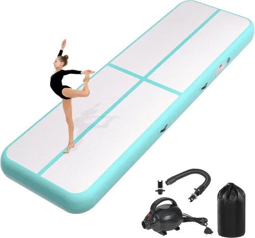 Vista 9 de Colchoneta inflable de gimnasia de 6, 10, 13, 16, 20 pies, 4/8 pulgadas de grosor, con bomba de aire eléctrica para uso doméstico, entrenamiento