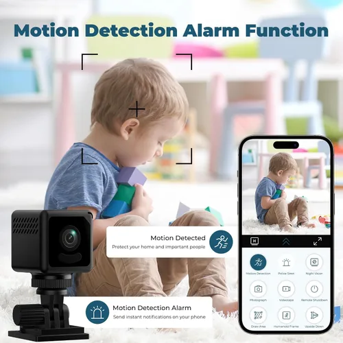 Vista 4 de Mini cámara 4K WiFi inalámbrica pequeña portátil HD niñera con detección de movimiento, almacenamiento en la nube y SD, visión nocturna, gran