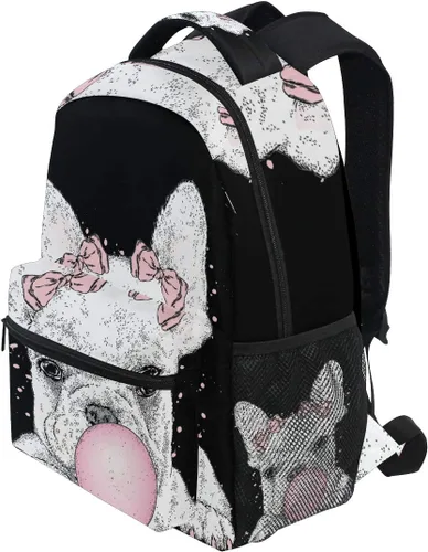 Vista 3 de Mochila escolar linda Bulldog Francés Adolescentes Niñas Niños Bolsa de viaje