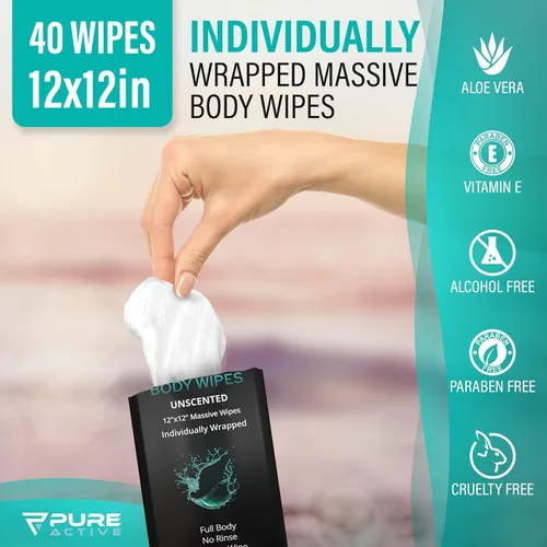 Vista 2 de Toallitas corporales para ducha de 12"x12", 40 toallitas corporales de higiene personal envueltas individualmente para mujeres y hombres, manténgase