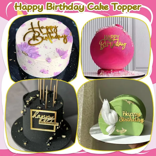 Vista 5 de 15 piezas de decoración dorada de acrílico para tartas, cupcakes, postres, 15 estilos (15 piezas doradas)