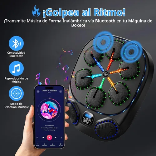 Vista 3 de Music Boxing Machine with LED Lights & Bluetooth Speaker – Interactive Punching Bag for Fitness, Rhythm Training & Stress Relief – Home Gym
