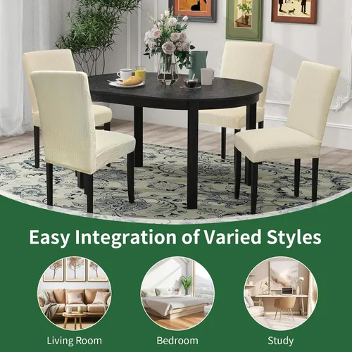 Vista 8 de Sufdari Juego de 4 fundas para sillas de comedor, color beige, antideslizantes, de elastano, elásticas, para comedor, hotel (Grande)