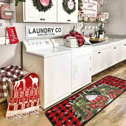 Vista 9 de 2 Piezas Alfombras y Tapetes de Cocina de Navidad para Piso con Base Antideslizante Tapete Feliz Navidad Decoración de Cocina Anti Fatiga