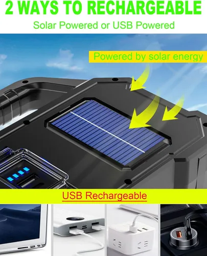 Vista 4 de Linterna LED solar reflector linterna linterna de mano proyector luces de trabajo 6 Light Modes/ Rechargeable Super Bright 6000LM/ Multifunctional