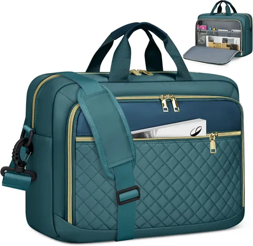 Vista 19 de NEWHEY Bolsa para laptop de 17.3 pulgadas, maletín para computadora portátil para mujeres y hombres, bolsa de hombro impermeable, bolsa de mensajero