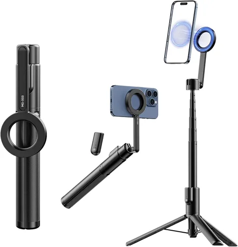 Vista 7 de ULANZI Trípode magnético para selfie stick de 64.6 pulgadas, trípode todo en uno con soporte magnético para teléfono y control remoto inalámbrico