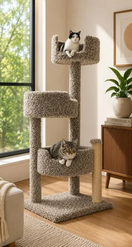 Vista 7 de Torre de lujo para gatos con espaciosas perchas para gatos y poste rascador para gatos grandes