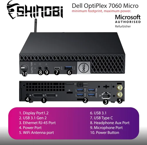 Vista 4 de Dell OptiPlex 7060 Micro PC Intel Core i5-8500T 8 GB de RAM NVME de 256 GB Windows 11 Pro WiFi 6E+BT 5.3 integrado Mini PC Soporte