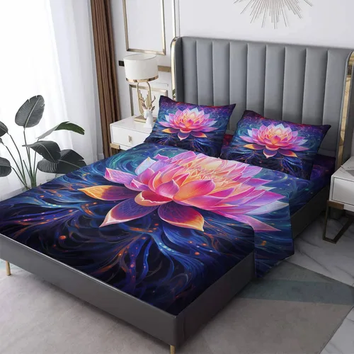 Vista 9 de Lotus Sábanas tamaño individual – Sábanas de cama de flor de loto, microfibra suave, bolsillo profundo, sábanas y fundas de almohada sin arrugas, 3