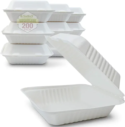 Vista 8 de Green Earth Concha compostable de 6 pulgadas, 100 unidades ecológicas Bagazo natural, cajas para llevar, tapa con bisagras, apta para microondas