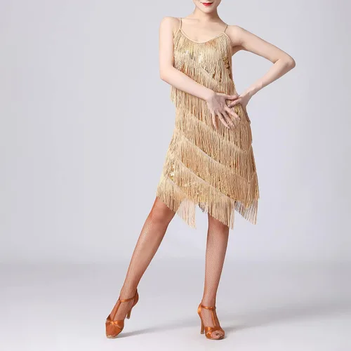 Vista 6 de Vestido de lentejuelas de los años 20 con flecos y borlas para mujer, sexy, Gatsby, cóctel, vintage, tango, salón de baile, fiesta de los años 20