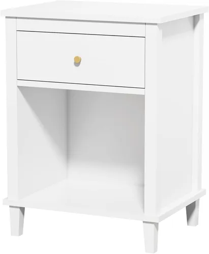 Vista 6 de Mesita de noche de madera para dormitorio con 1 cajón y 1 compartimento abierto (blanco)