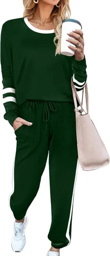 Vista 38 de Aloodor conjunto deportivo de 2 piezas para mujer, con sudadera con cuello redondo, sin botones