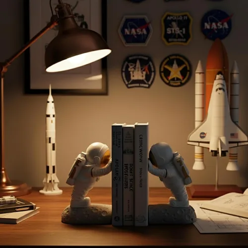 Vista 3 de Sujetalibros de astronauta, decoración espacial para habitaciones de niños y oficina en casa, soportes resistentes con base antideslizante, diseño