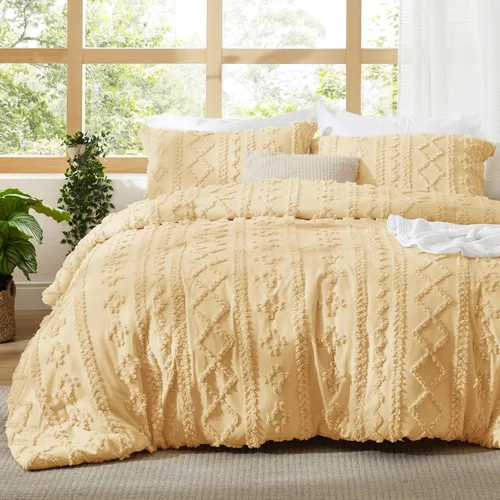 Vista 24 de Bedsure Juego de edredón bohemio copetudo, tamaño individual, juego de cama bohemio azul pizarra, GentleSoft™ 2 piezas de ropa de cama bordada