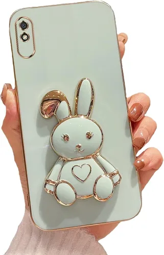 Vista 84 de Funda con soporte de conejo de corazón para Xiaomi Redmi A1, galvanizado suave TPU protector delgado a prueba de golpes con lindo conejito soporte