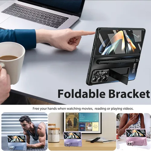 Vista 4 de Miimall Funda compatible con Samsung Galaxy Z Fold 5, protector de pantalla frontal integrado resistente a las caídas + soporte + soporte