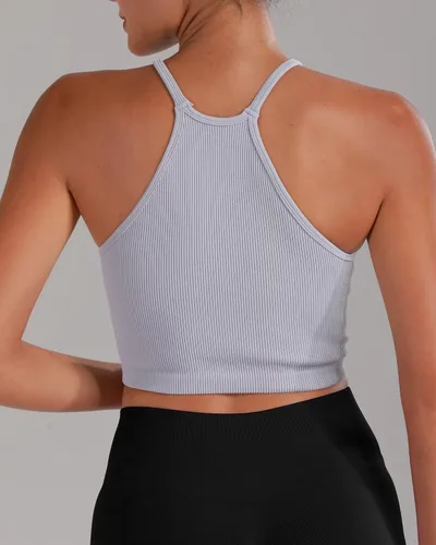 Vista 5 de Sunzel Free to Be - Camiseta sin mangas, acanalada, sin costuras, espalda cruzada, sin relleno, recortada, para verano, entrenamiento, gimnasio, yoga