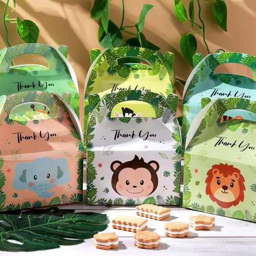 Vista 6 de Marspark Paquete de 12 bolsas de regalos de safari con diseño de selva, 6 diseños de animales, diseño de zoológico, bolsas de regalo de dulces