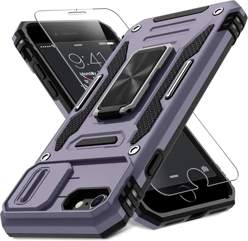 Vista 12 de DEERLAMN Funda para iPhone Air de 6.5 pulgadas con cubierta deslizante para cámara + protector de pantalla (2 paquetes), soporte de anillo giratorio