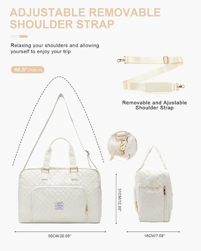 Vista 5 de Bolsa de lona de viaje, bolsa de fin de semana para mujer, R5-Beige, Bolsa de viaje