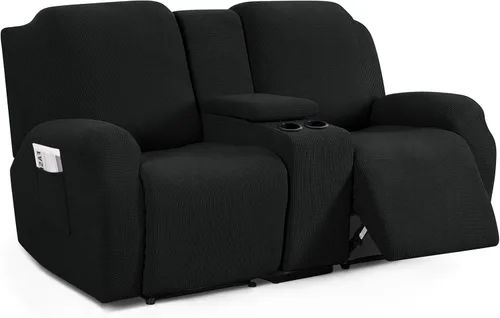 Vista 9 de TAOCOCO Funda reclinable para sofá biplaza con consola central, funda elástica para sofá reclinable de 2 asientos, fundas de sofá reclinable de Beige
