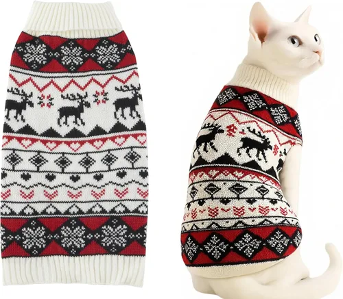 Vista 12 de Suéter para perros y gatos con motivos festivos, color rojo clásico, XS, Rojo