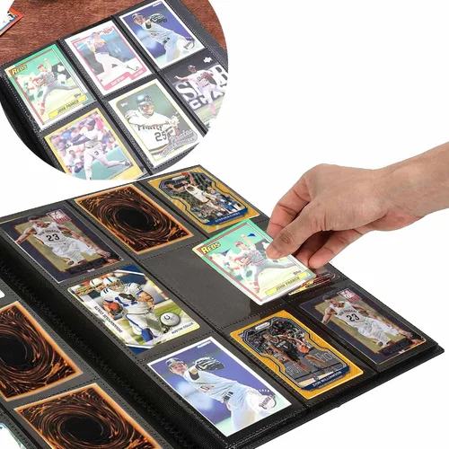 Vista 4 de Carpeta para tarjetas coleccionables, 9 bolsillos de colección de álbumes de tarjetas para tarjetas de béisbol Yugioh MTG, protección de Negro