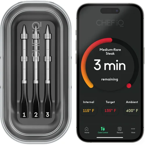 Vista 12 de CHEF iQ Sense - Termómetro inalámbrico inteligente para carne con 2 sondas ultrafinas, termómetro Bluetooth para carne de rango ilimitado