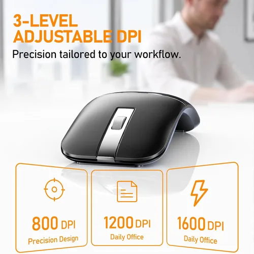 Vista 4 de Bluetooth - Ratón de viaje plegable, giratorio, inalámbrico, color negro Tipo C 2.4G receptor, delgado recargable, silencioso, para PC portátil