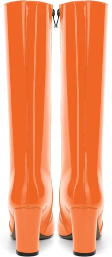 Vista 11 de AMBELIGHT Botas altas hasta la rodilla con cremallera y puntera puntiaguda para mujer, de patente sólida, tacón alto, 3.3 pulgadas