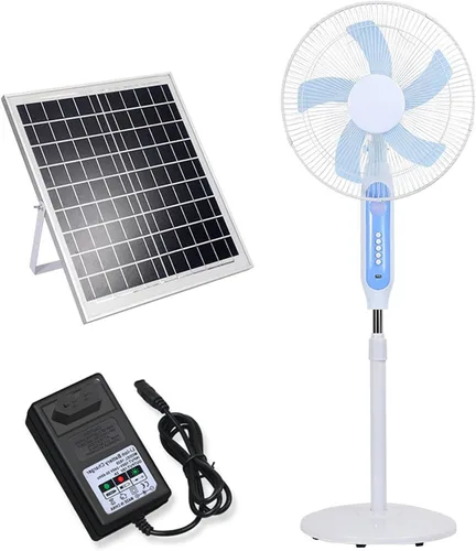 Vista 7 de Ventilador solar de pie de 16 pulgadas, ventilador solar con control remoto y panel solar, 4 velocidades, con iluminación nocturna (negro) negro