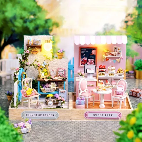 Vista 5 de Roroom Kit de casa de muñecas en miniatura y muebles, modelo de casa de muñecas en 3D con cubierta a prueba de polvo y LED, idea creativa de Qt-032