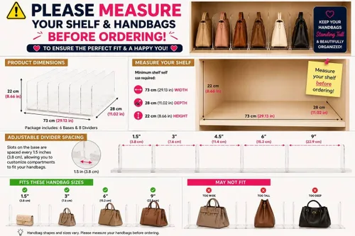 Vista 2 de Organizador de bolsas y bolsos ajustables para clóset Divisores de estantes transparentes para organización del armario, separador vertical
