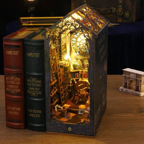 Vista 9 de Kits de rincón de libros para adultos, kit de sujetalibros 3D 2026, kit de construcción de modelo de casa de libro mágico, decoración con sensor