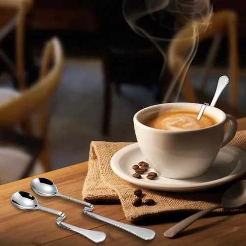 Vista 4 de OSALADI Paquete de 4 cucharas de café con mango curvo, cucharas de acero inoxidable para café, té, leche, jugo, postre, cucharas mezcladoras