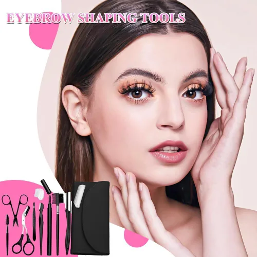Vista 7 de Kit de cuidado de cejas 8 en 1, recortadora profesional de cejas, tijeras, pinzas, cepillo y herramienta de dermaplaning, kit de moldeo de cejas