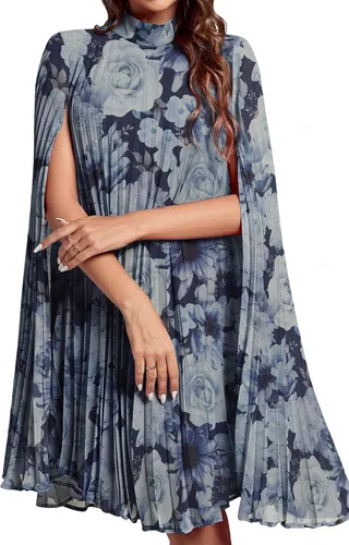 Vista 20 de Rooscier Vestido midi de fiesta plisado con cuello alto falso y espalda abierta para mujer