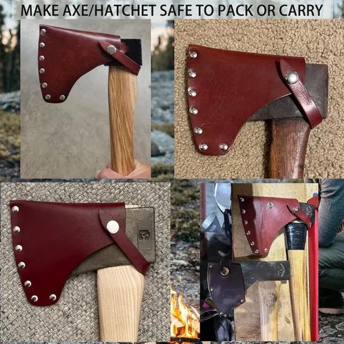 Vista 2 de Funda protectora de piel con hacha de hacha con broches seguros, protector de hacha de campamento resistente para senderismo al aire libre, Marrón