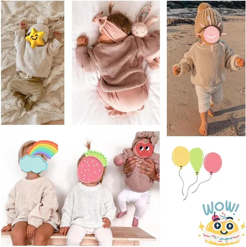 Vista 2 de Suéter de punto grueso de algodón de gran tamaño para bebés y niñas