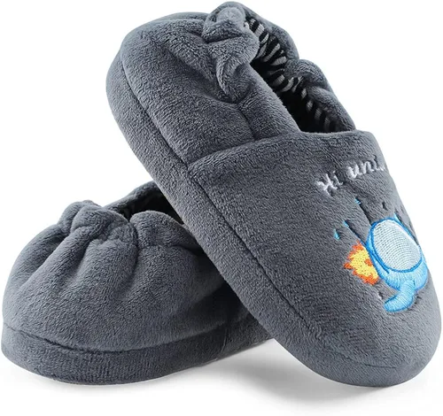 Vista 6 de Estamico pantuflas de felpa de calidad superior, tejido suave, con caricaturas, para niños pequeños, calzado cálido para el hogar y para el invierno