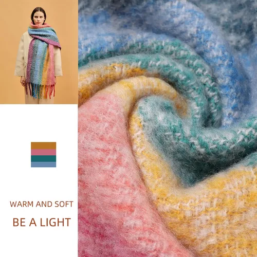 Vista 10 de Bufanda cálida para mujer, colorida y suave, cómoda, elegante chal de pashmina para clima frío, bufanda larga de moda, borla de coleta
